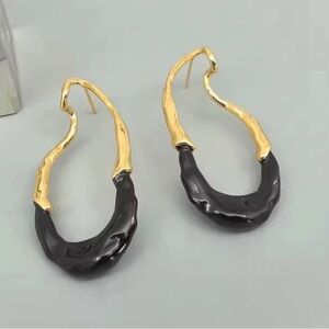 NWOT Earrings Gold Black Lucite Dream Rain Front Back Link Alexis Bittar F27